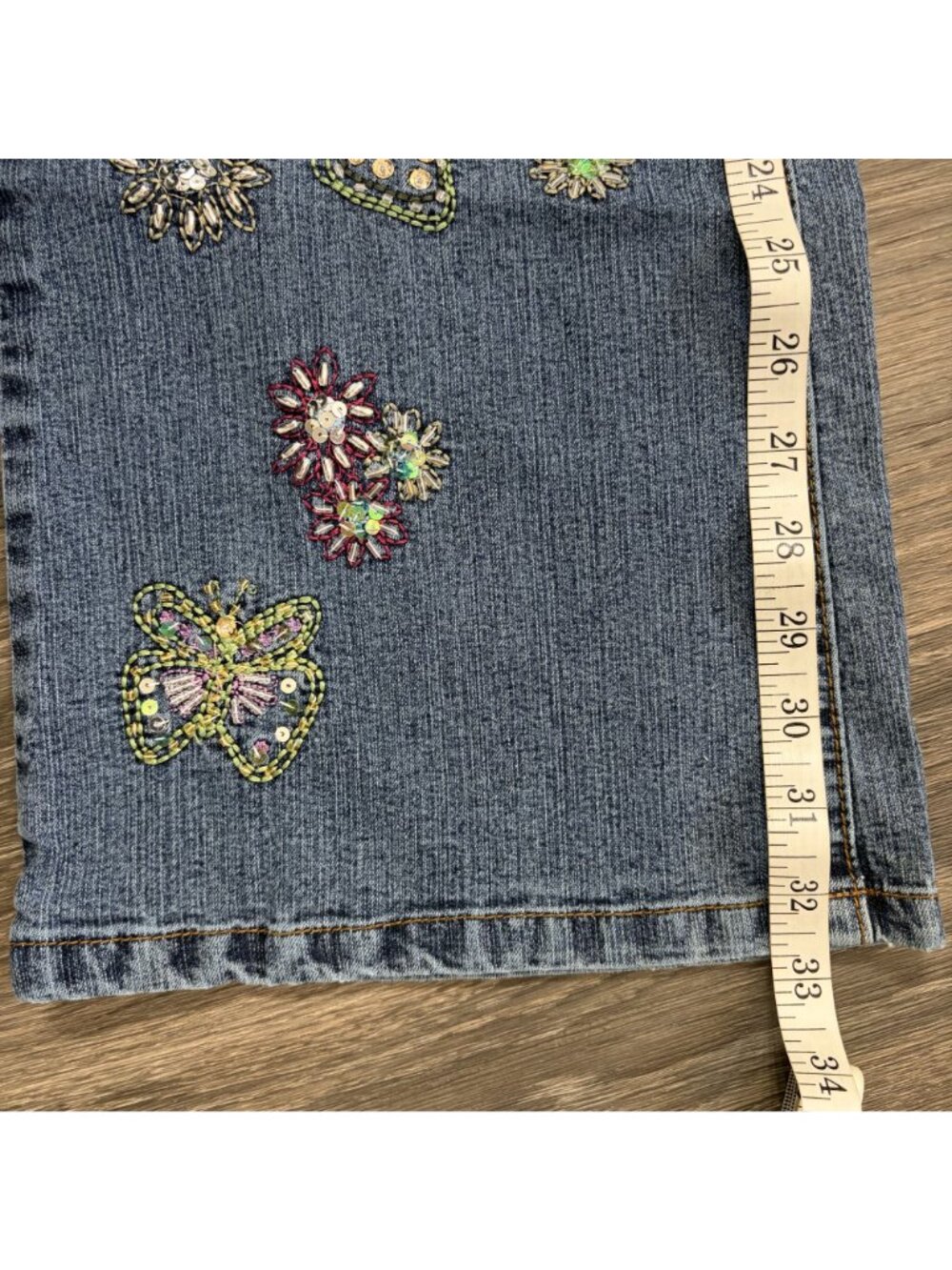 Daniel Y2K Embroidered Sequin Bootcut Jeans 11-12 Butterfly Floral Whimsy Denim - Picture 13 of 16